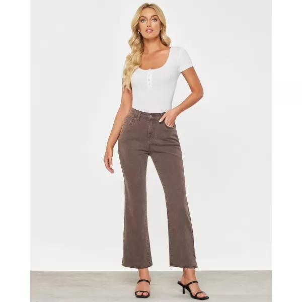 GRAPENT Flare Jeans for Women High Waisted Trendy Cropped Jeans Stretchy Denim Pants Raw Hem Ankle Trouser Jeans PocketsCinnamon Brown  Acid Wash
