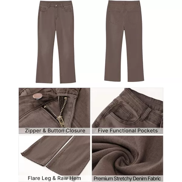 GRAPENT Flare Jeans for Women High Waisted Trendy Cropped Jeans Stretchy Denim Pants Raw Hem Ankle Trouser Jeans PocketsCinnamon Brown  Acid Wash