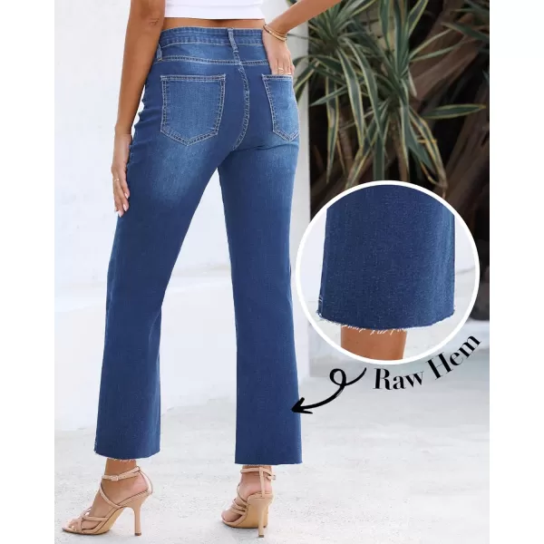 GRAPENT Flare Jeans for Women High Waisted Trendy Cropped Jeans Stretchy Denim Pants Raw Hem Ankle Trouser Jeans PocketsClassic Blue