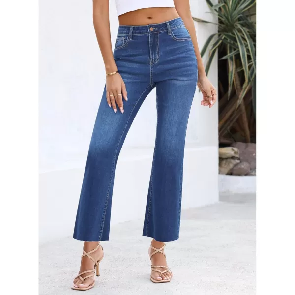 GRAPENT Flare Jeans for Women High Waisted Trendy Cropped Jeans Stretchy Denim Pants Raw Hem Ankle Trouser Jeans PocketsClassic Blue