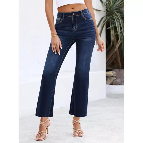 GRAPENT Flare Jeans for Women High Waisted Trendy Cropped Jeans Stretchy Denim Pants Raw Hem Ankle Trouser Jeans PocketsIndigo Skyblue