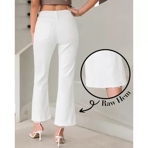 GRAPENT Flare Jeans for Women High Waisted Trendy Cropped Jeans Stretchy Denim Pants Raw Hem Ankle Trouser Jeans PocketsIvory White