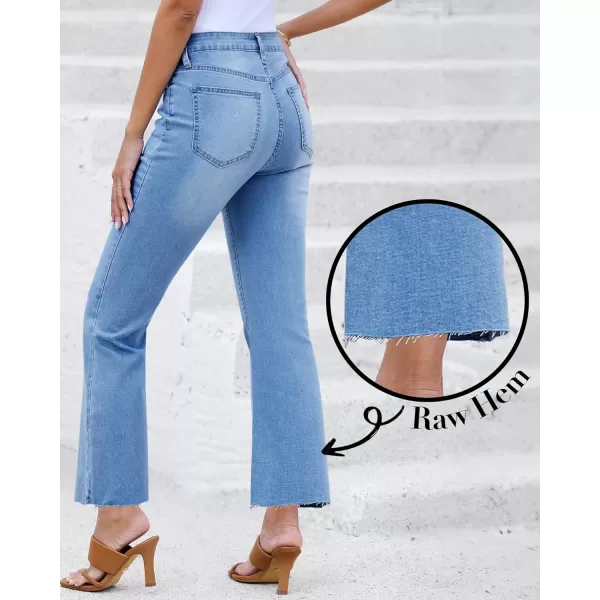 GRAPENT Flare Jeans for Women High Waisted Trendy Cropped Jeans Stretchy Denim Pants Raw Hem Ankle Trouser Jeans PocketsMedium Blue