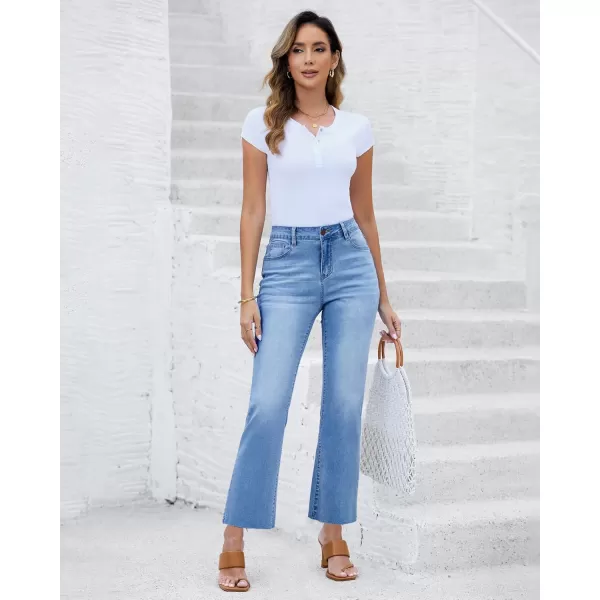GRAPENT Flare Jeans for Women High Waisted Trendy Cropped Jeans Stretchy Denim Pants Raw Hem Ankle Trouser Jeans PocketsMedium Blue