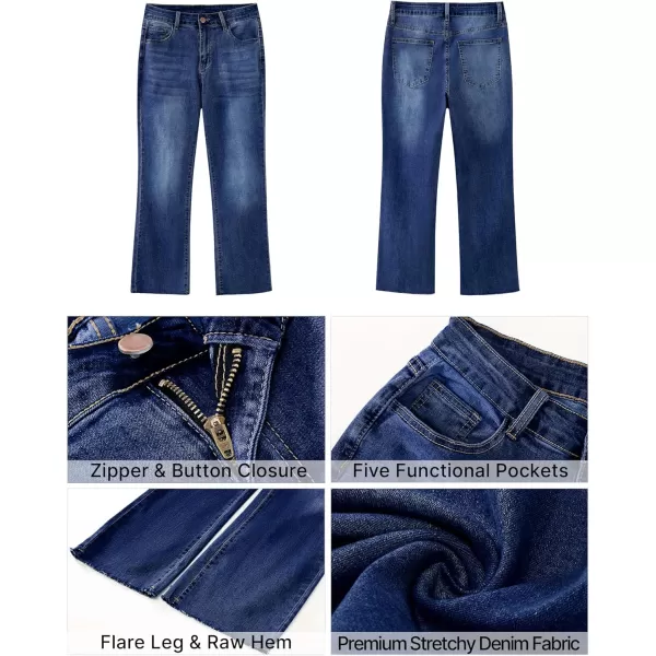 GRAPENT Flare Jeans for Women High Waisted Trendy Cropped Jeans Stretchy Denim Pants Raw Hem Ankle Trouser Jeans PocketsNightfall Blue