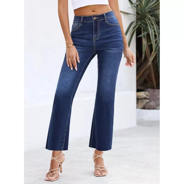 GRAPENT Flare Jeans for Women High Waisted Trendy Cropped Jeans Stretchy Denim Pants Raw Hem Ankle Trouser Jeans PocketsNightfall Blue