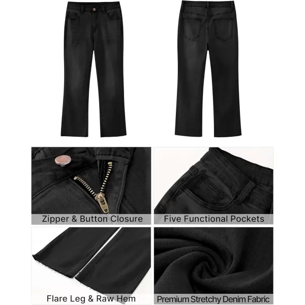 GRAPENT Flare Jeans for Women High Waisted Trendy Cropped Jeans Stretchy Denim Pants Raw Hem Ankle Trouser Jeans PocketsWashed Black