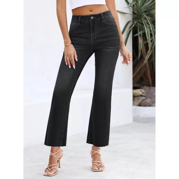 GRAPENT Flare Jeans for Women High Waisted Trendy Cropped Jeans Stretchy Denim Pants Raw Hem Ankle Trouser Jeans PocketsWashed Black