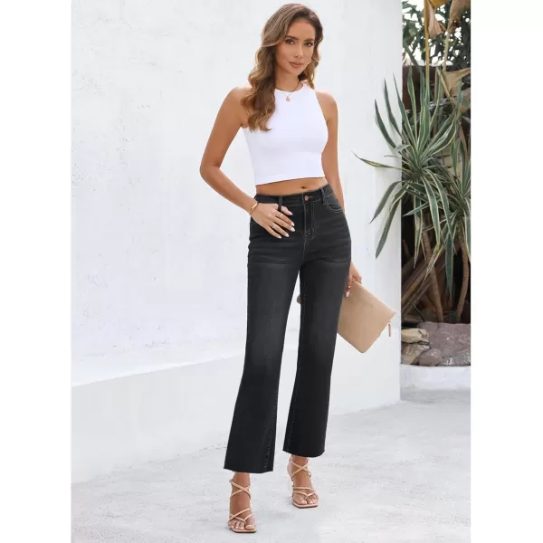 GRAPENT Flare Jeans for Women High Waisted Trendy Cropped Jeans Stretchy Denim Pants Raw Hem Ankle Trouser Jeans PocketsWashed Black
