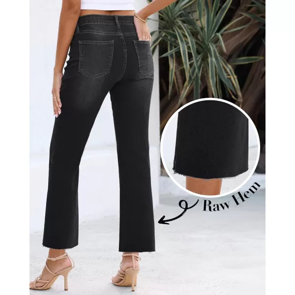 GRAPENT Flare Jeans for Women High Waisted Trendy Cropped Jeans Stretchy Denim Pants Raw Hem Ankle Trouser Jeans PocketsWashed Black