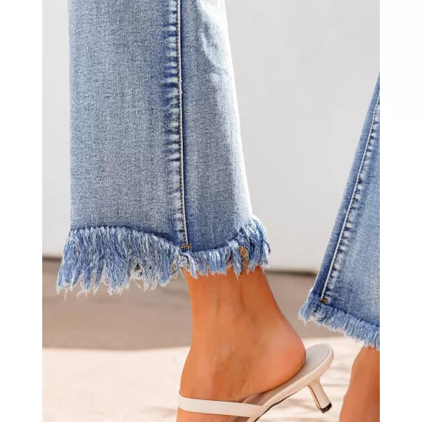 GRAPENT Flare Jeans for Women Trendy High Waisted Cropped Ripped Jeans Wide Leg Stretchy Denim Ankle Pants Raw Hem JeansBay Blue