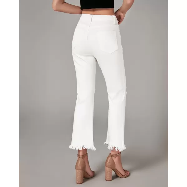 GRAPENT Flare Jeans for Women Trendy High Waisted Cropped Ripped Jeans Wide Leg Stretchy Denim Ankle Pants Raw Hem JeansIvory White