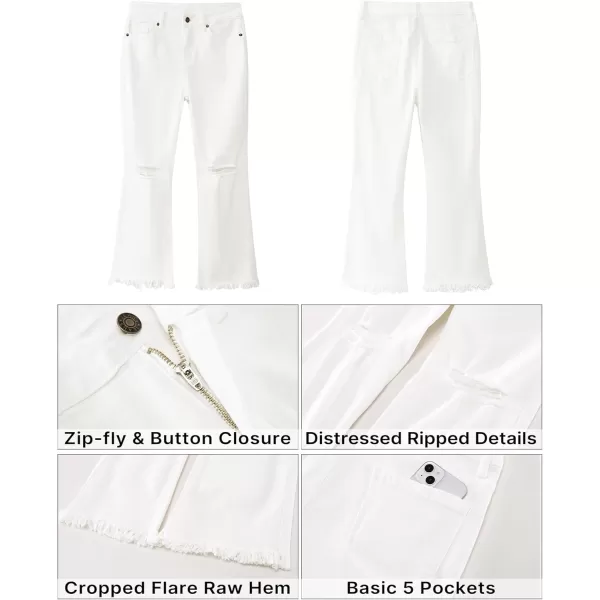 GRAPENT Flare Jeans for Women Trendy High Waisted Cropped Ripped Jeans Wide Leg Stretchy Denim Ankle Pants Raw Hem JeansIvory White