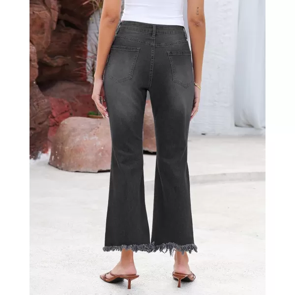 GRAPENT Flare Jeans for Women Trendy High Waisted Cropped Ripped Jeans Wide Leg Stretchy Denim Ankle Pants Raw Hem JeansWashed Black