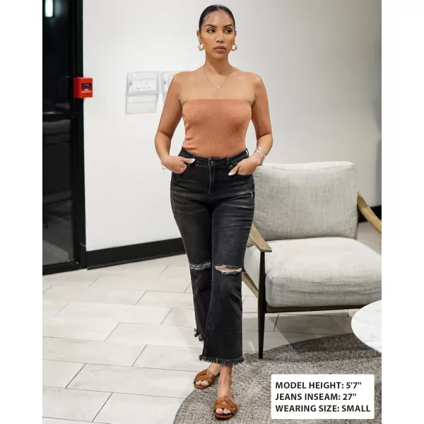 GRAPENT Flare Jeans for Women Trendy High Waisted Cropped Ripped Jeans Wide Leg Stretchy Denim Ankle Pants Raw Hem JeansWashed Black