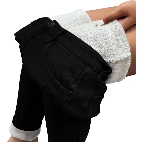 GRAPENT Fleece Lined Leggings Womens Skinny Jeans High Waisted Thermal Jeggings Winter Stretch Denim Pants WarmBlack