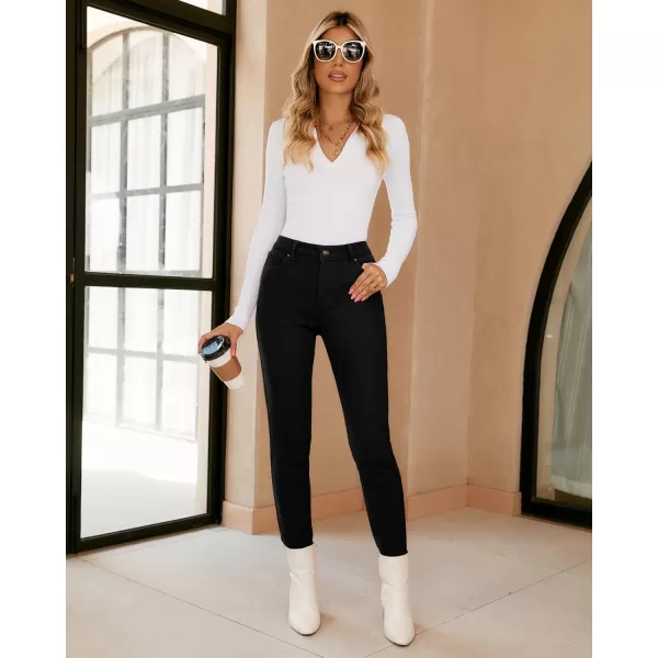 GRAPENT Fleece Lined Leggings Womens Skinny Jeans High Waisted Thermal Jeggings Winter Stretch Denim Pants WarmBlack