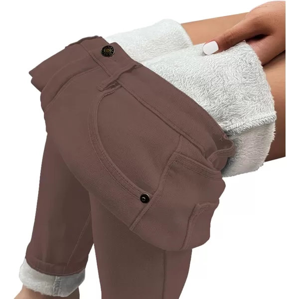 GRAPENT Fleece Lined Leggings Womens Skinny Jeans High Waisted Thermal Jeggings Winter Stretch Denim Pants WarmCappuccino