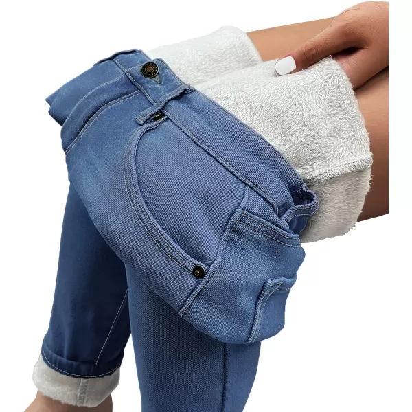 GRAPENT Fleece Lined Leggings Womens Skinny Jeans High Waisted Thermal Jeggings Winter Stretch Denim Pants WarmClassic Blue
