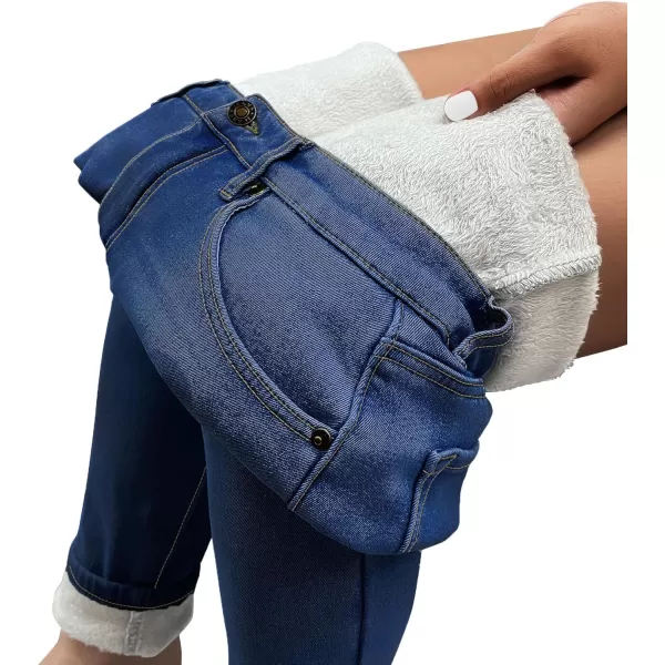 GRAPENT Fleece Lined Leggings Womens Skinny Jeans High Waisted Thermal Jeggings Winter Stretch Denim Pants WarmDarkness Blue