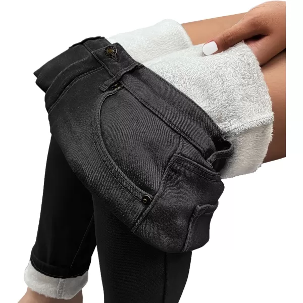 GRAPENT Fleece Lined Leggings Womens Skinny Jeans High Waisted Thermal Jeggings Winter Stretch Denim Pants WarmFaded Black
