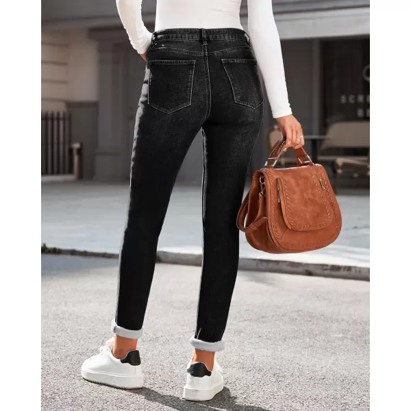 GRAPENT Fleece Lined Leggings Womens Skinny Jeans High Waisted Thermal Jeggings Winter Stretch Denim Pants WarmFaded Black