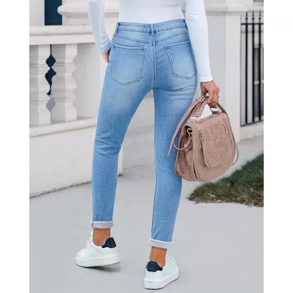 GRAPENT Fleece Lined Leggings Womens Skinny Jeans High Waisted Thermal Jeggings Winter Stretch Denim Pants WarmPowder Blue