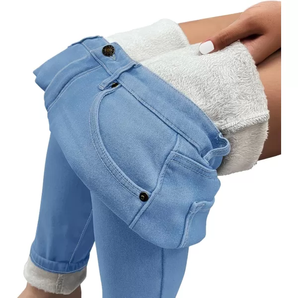 GRAPENT Fleece Lined Leggings Womens Skinny Jeans High Waisted Thermal Jeggings Winter Stretch Denim Pants WarmPowder Blue