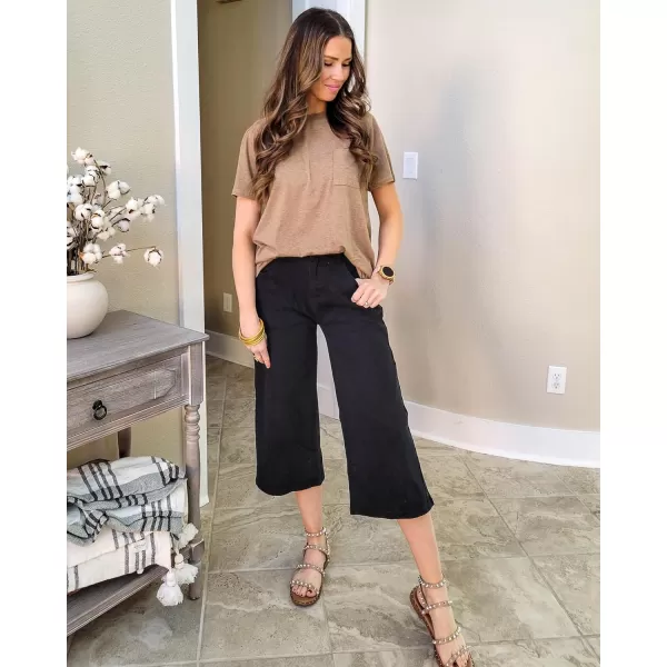 GRAPENT Jean Capris for Women Wide Leg Jeans High Waisted Crop Denim Capri Pants Stretchy BaggyBlack