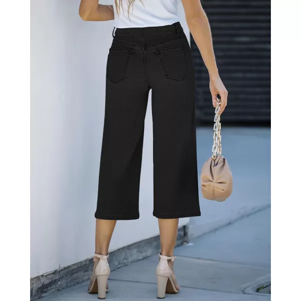 GRAPENT Jean Capris for Women Wide Leg Jeans High Waisted Crop Denim Capri Pants Stretchy BaggyBlack