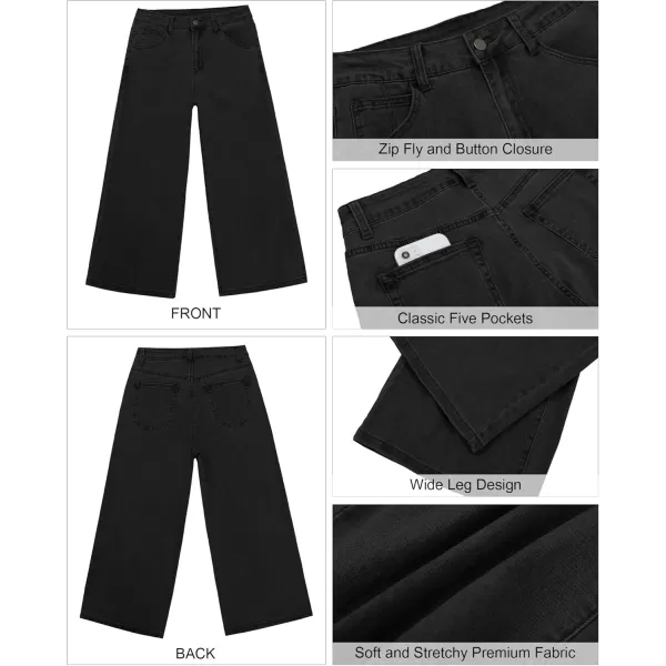 GRAPENT Jean Capris for Women Wide Leg Jeans High Waisted Crop Denim Capri Pants Stretchy BaggyBlack