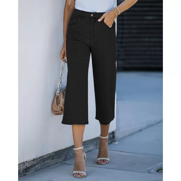 GRAPENT Jean Capris for Women Wide Leg Jeans High Waisted Crop Denim Capri Pants Stretchy BaggyBlack