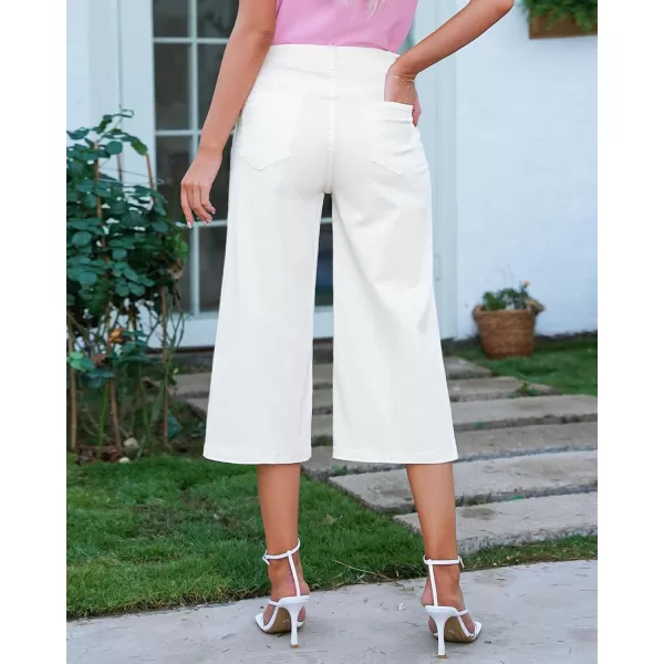GRAPENT Jean Capris for Women Wide Leg Jeans High Waisted Crop Denim Capri Pants Stretchy BaggyBrilliant White