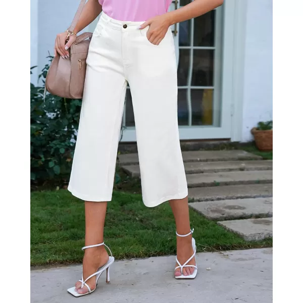 GRAPENT Jean Capris for Women Wide Leg Jeans High Waisted Crop Denim Capri Pants Stretchy BaggyBrilliant White