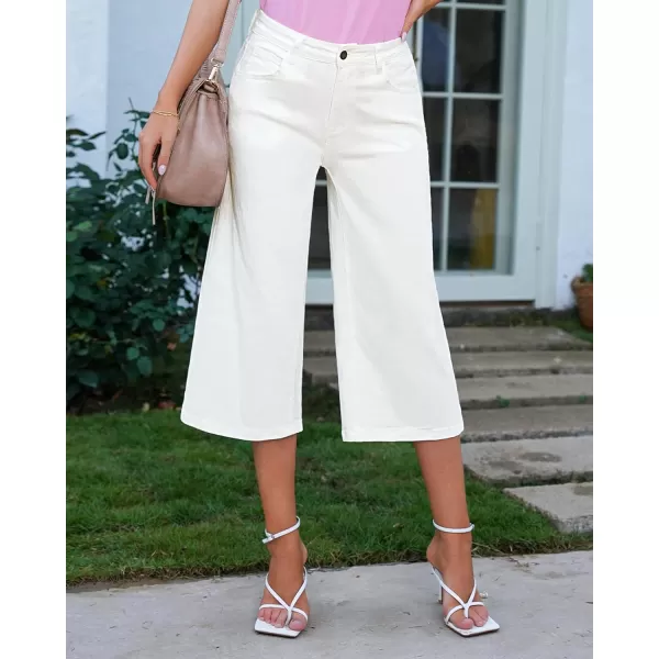 GRAPENT Jean Capris for Women Wide Leg Jeans High Waisted Crop Denim Capri Pants Stretchy BaggyBrilliant White