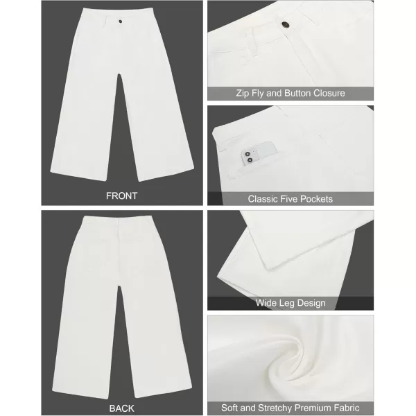GRAPENT Jean Capris for Women Wide Leg Jeans High Waisted Crop Denim Capri Pants Stretchy BaggyBrilliant White