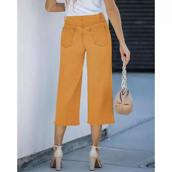 GRAPENT Jean Capris for Women Wide Leg Jeans High Waisted Crop Denim Capri Pants Stretchy BaggyCadmium Yellow