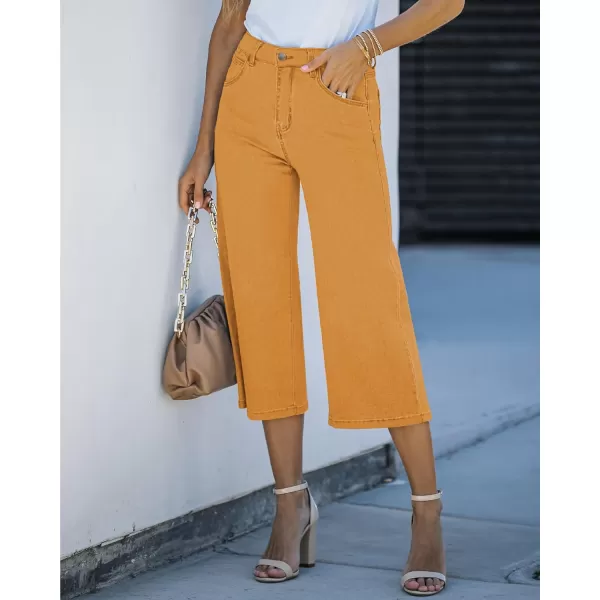 GRAPENT Jean Capris for Women Wide Leg Jeans High Waisted Crop Denim Capri Pants Stretchy BaggyCadmium Yellow
