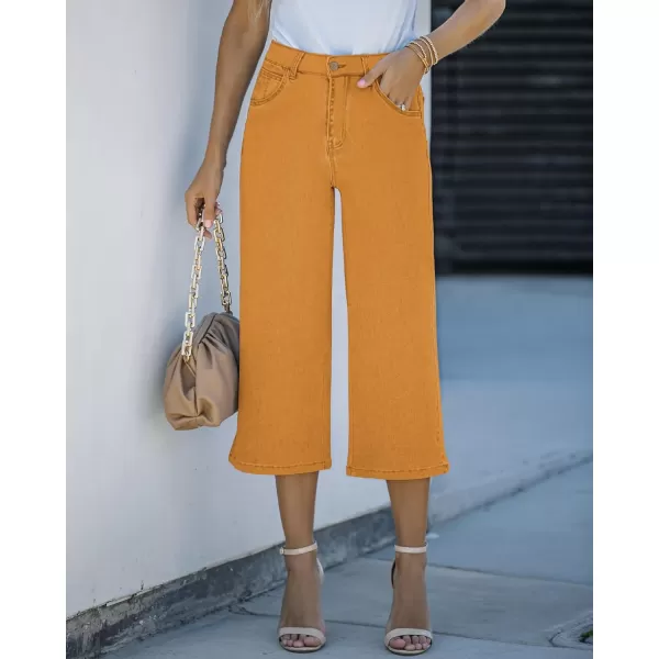 GRAPENT Jean Capris for Women Wide Leg Jeans High Waisted Crop Denim Capri Pants Stretchy BaggyCadmium Yellow