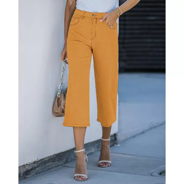 GRAPENT Jean Capris for Women Wide Leg Jeans High Waisted Crop Denim Capri Pants Stretchy BaggyCadmium Yellow