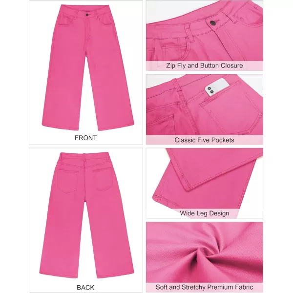 GRAPENT Jean Capris for Women Wide Leg Jeans High Waisted Crop Denim Capri Pants Stretchy BaggyMagenta Pink