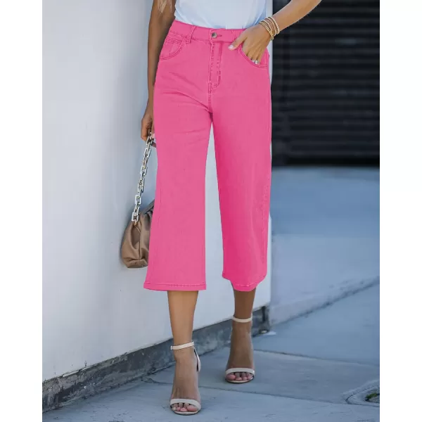 GRAPENT Jean Capris for Women Wide Leg Jeans High Waisted Crop Denim Capri Pants Stretchy BaggyMagenta Pink