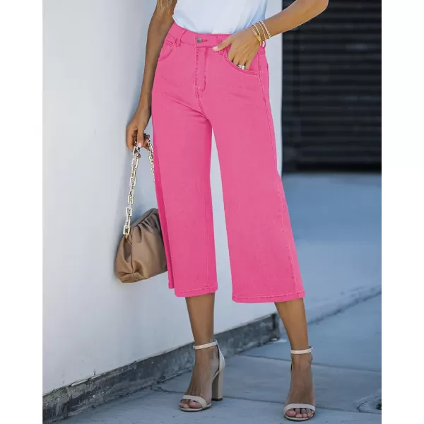 GRAPENT Jean Capris for Women Wide Leg Jeans High Waisted Crop Denim Capri Pants Stretchy BaggyMagenta Pink