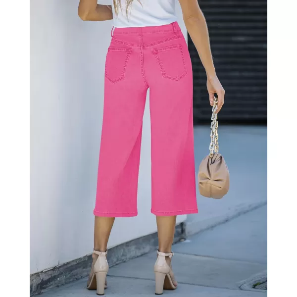 GRAPENT Jean Capris for Women Wide Leg Jeans High Waisted Crop Denim Capri Pants Stretchy BaggyMagenta Pink