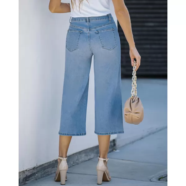 GRAPENT Jean Capris for Women Wide Leg Jeans High Waisted Crop Denim Capri Pants Stretchy BaggyRoadknight Blue