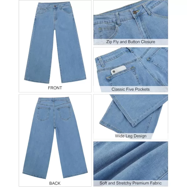 GRAPENT Jean Capris for Women Wide Leg Jeans High Waisted Crop Denim Capri Pants Stretchy BaggyRoadknight Blue
