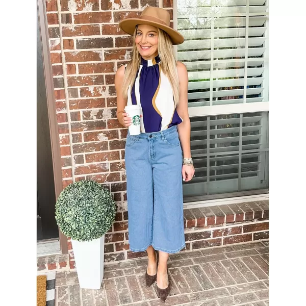 GRAPENT Jean Capris for Women Wide Leg Jeans High Waisted Crop Denim Capri Pants Stretchy BaggyRoadknight Blue