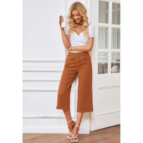 GRAPENT Jean Capris for Women Wide Leg Jeans High Waisted Crop Denim Capri Pants Stretchy BaggyRust