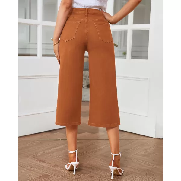 GRAPENT Jean Capris for Women Wide Leg Jeans High Waisted Crop Denim Capri Pants Stretchy BaggyRust