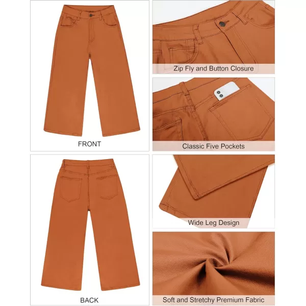 GRAPENT Jean Capris for Women Wide Leg Jeans High Waisted Crop Denim Capri Pants Stretchy BaggyRust